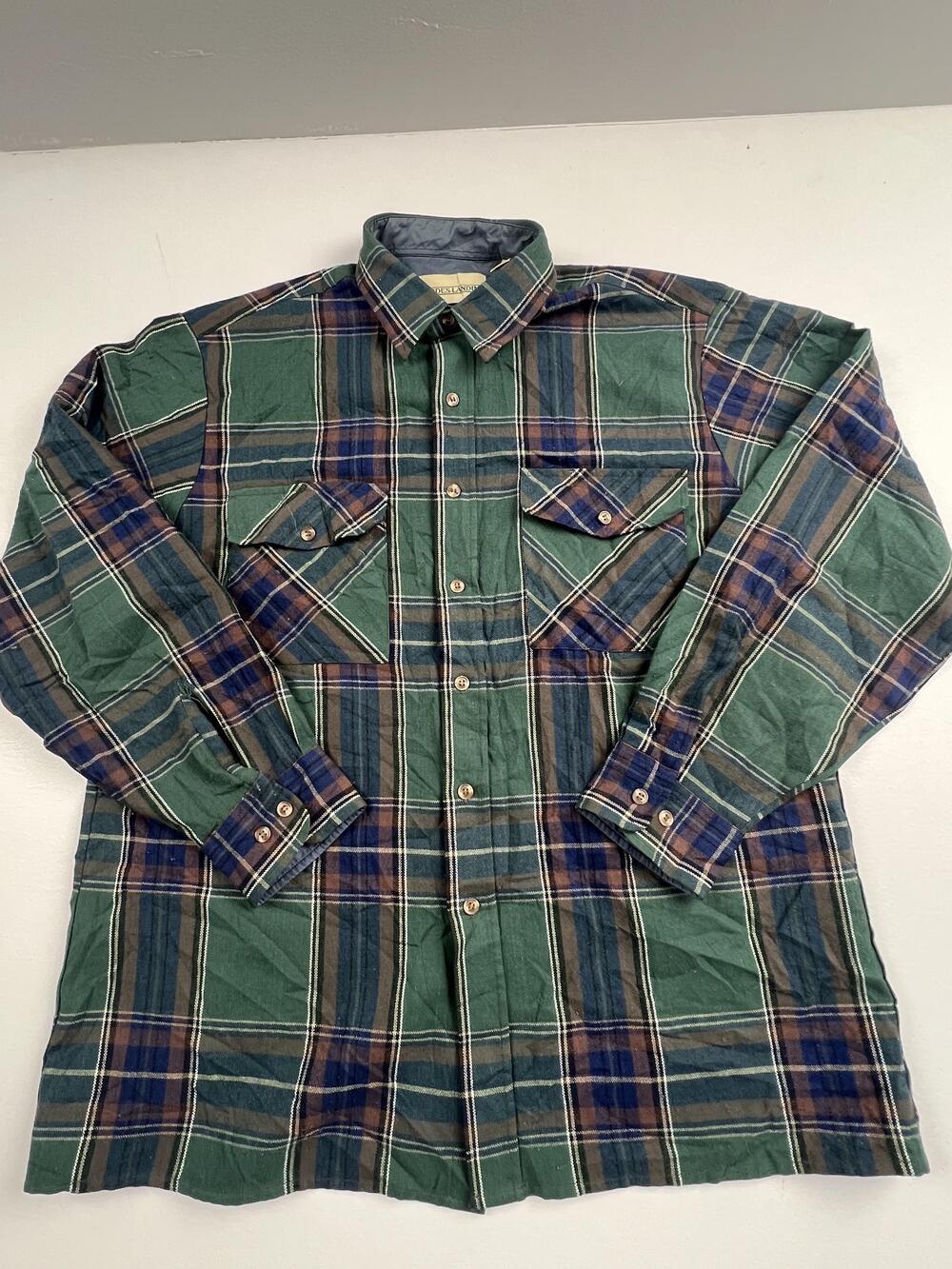Prides Landing Shirt Mens Large Green Plaid Flannel Lined Long Sleeve Ukraine